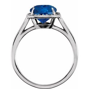 14K White Gold 10x8 mm Lab-Grown Blue Sapphire & .06 CTW Natural Diamond Ring