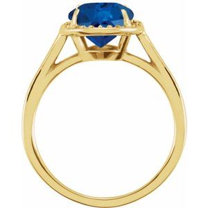 14K Yellow Gold 10x8 mm Lab-Grown Blue Sapphire & .06 CTW Natural Diamond Ring