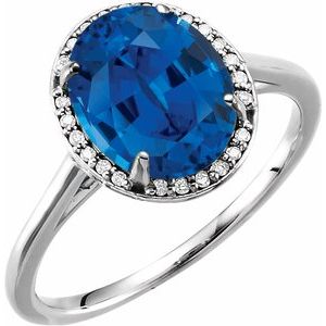 14K White Gold 10x8 mm Lab-Grown Blue Sapphire & .06 CTW Natural Diamond Ring