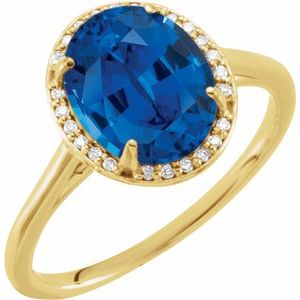 14K Yellow Gold 10x8 mm Lab-Grown Blue Sapphire & .06 CTW Natural Diamond Ring