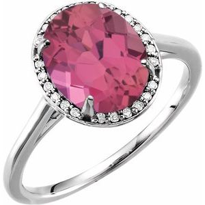 14K White Gold 10x8 mm Natural Pink Tourmaline & .06 CTW Natural Diamond Ring