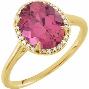 14K Yellow Gold 10x8 mm Natural Pink Tourmaline & .06 CTW Natural Diamond Ring