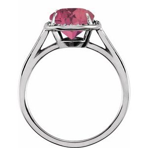 14K White Gold 10x8 mm Natural Pink Tourmaline & .06 CTW Natural Diamond Ring