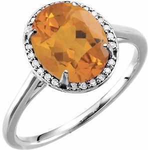 14K White Gold 10x8 mm Natural Citrine & .06 CTW Natural Diamond Ring