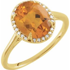 14K Yellow Gold 10x8 mm Natural Citrine & .06 CTW Natural Diamond Ring