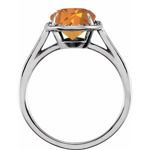 14K White Gold 10x8 mm Natural Citrine & .06 CTW Natural Diamond Ring