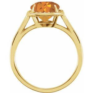 14K Yellow Gold 10x8 mm Natural Citrine & .06 CTW Natural Diamond Ring