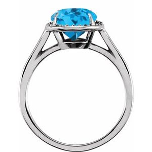 14K White Gold 10x8 mm Natural Swiss Blue Topaz & .06 CTW Natural Diamond Ring