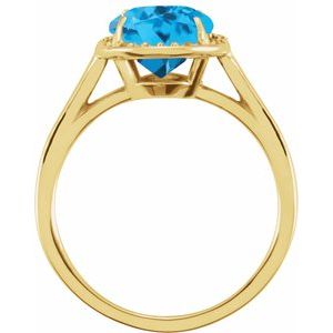 14K Yellow Gold 10x8 mm Natural Swiss Blue Topaz & .06 CTW Natural Diamond Ring
