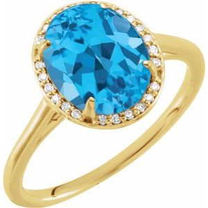 14K Yellow Gold 10x8 mm Natural Swiss Blue Topaz & .06 CTW Natural Diamond Ring