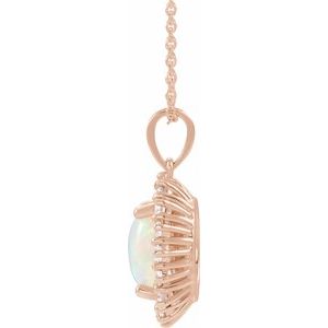 14K Rose Gold Natural White Opal & 1/3 CTW Natural Diamond Halo-Style 16-18" Necklace