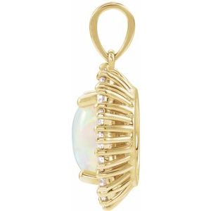14K Yellow Gold Natural White Opal & 1/3 CTW Natural Diamond Halo-Style Pendant