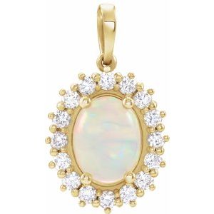 14K Yellow Gold Natural White Opal & 1/3 CTW Natural Diamond Halo-Style Pendant