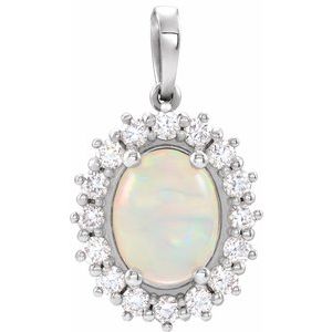14K White Gold Natural Ethiopian Opal & 1/3 CTW Natural Diamond Halo-Style Pendant