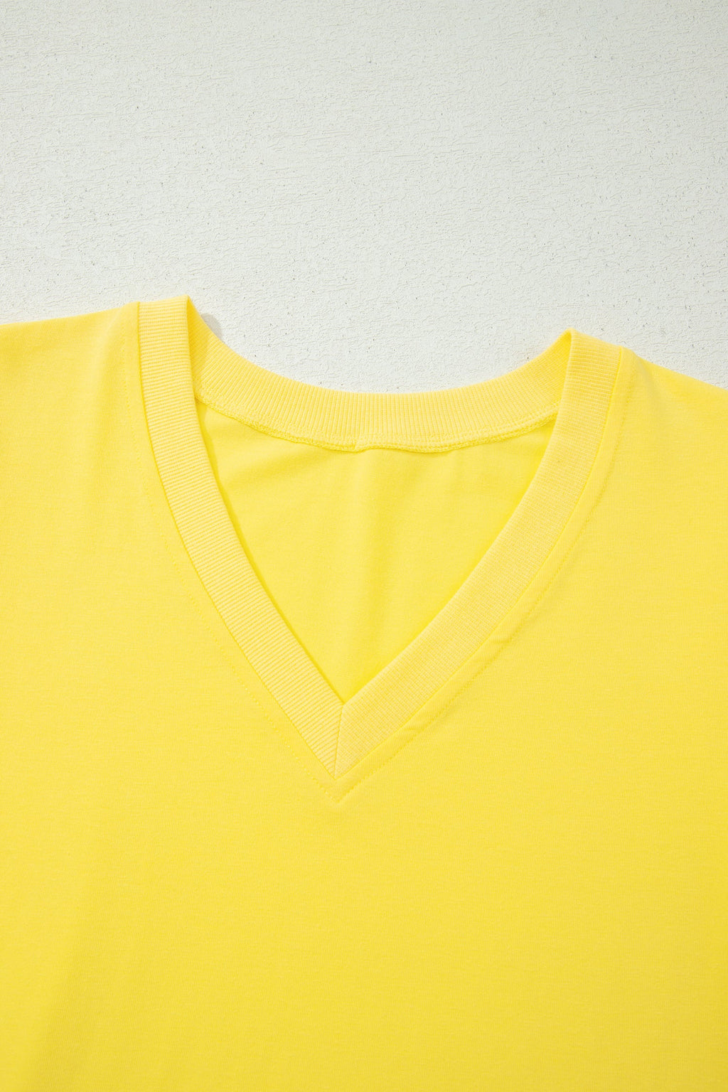 Solid V-Neck Short Puff Sleeve Blouse