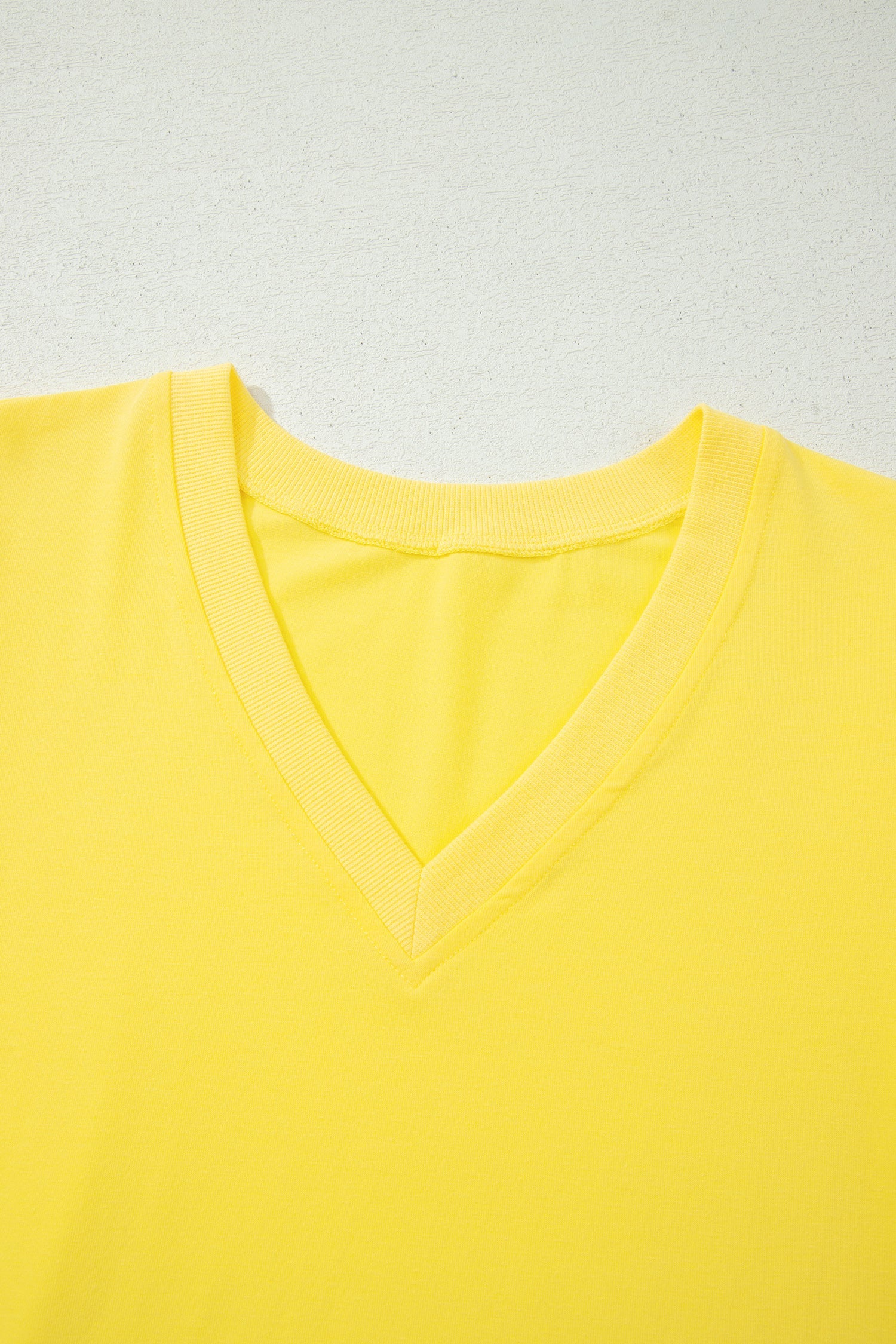 Solid V-Neck Short Puff Sleeve Blouse