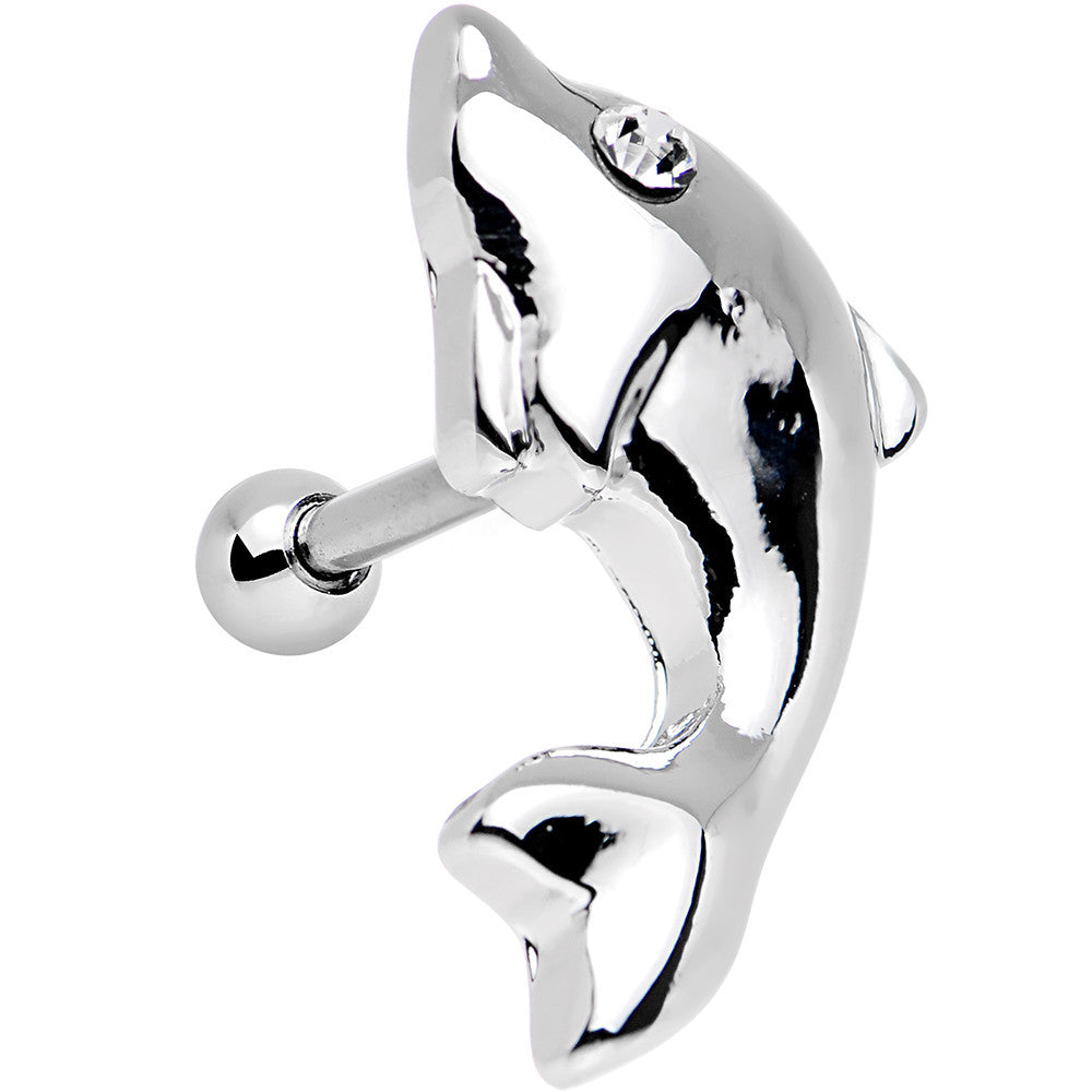 16G 1/4 Clear Gem Dolphin Left Cartilage Earring