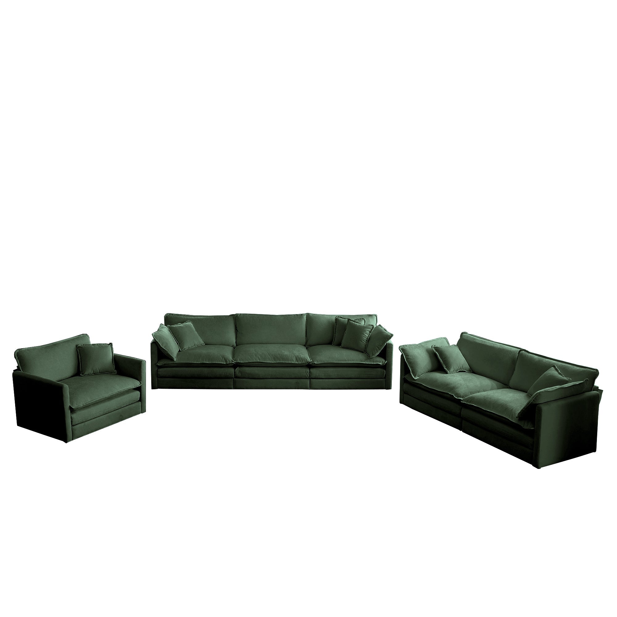 Modern Sofa Couch, 3 Piece Set Extra Deep Seat Sectional Sofa for Living Room, Oversized Sofa, 3 Seat Sofa, Loveseat and Single Sofa, Green Chenille
