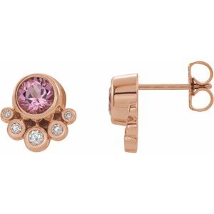 14K Rose Gold Natural Pink Tourmaline & 1/8 CTW Natural Diamond Earrings