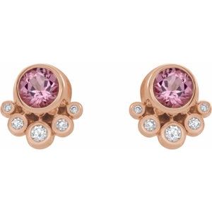 14K Rose Gold Natural Pink Tourmaline & 1/8 CTW Natural Diamond Earrings