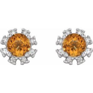 Sterling Silver Natural Citrine & 1/2 CTW Natural Diamond Earrings – image 2