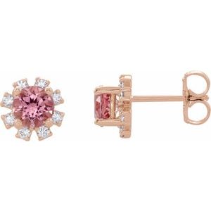 14K Rose Gold Natural Pink Tourmaline & 1/2 CTW Natural Diamond Earrings