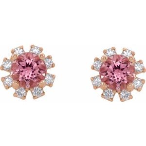 14K Rose Gold Natural Pink Tourmaline & .06 CTW Natural Diamond Earrings – image 2