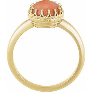 14K Yellow Gold 5 mm Natural Pink Coral Crown Cabochon Ring
