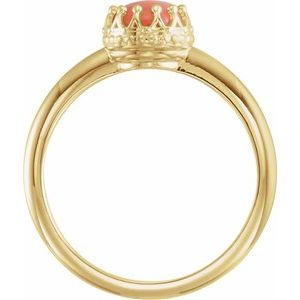 14K Yellow Gold 6 mm Natural Pink Coral Crown Cabochon Ring