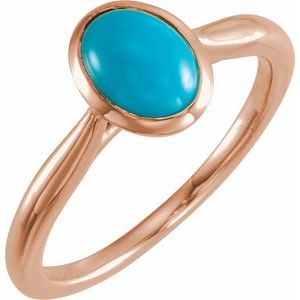 14K Rose Gold 8x6 mm Natural Turquoise Cabochon Ring