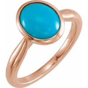 14K Rose Gold 10x8 mm Natural Turquoise Cabochon Ring