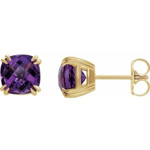 14K Yellow Gold 6x6 mm Cushion Natural Amethyst Earrings