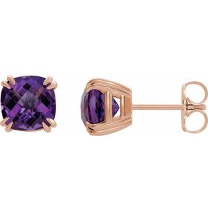 14K Rose Gold 6x6 mm Cushion Natural Amethyst Earrings