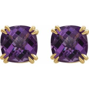 14K Yellow Gold 6x6 mm Cushion Natural Amethyst Earrings – image 2