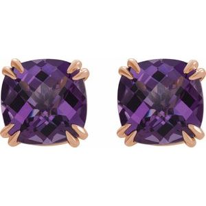 14K Rose Gold 6x6 mm Cushion Natural Amethyst Earrings