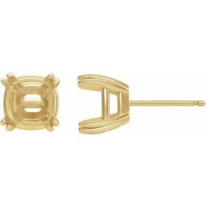 18K Yellow Gold 6.5x6.5 mm Cushion 4-Prong Double-Claw Earring Mounting