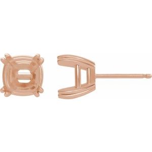 14K Rose Gold 4.5x4.5 mm Cushion 4-Prong Double-Claw Earring Mounting