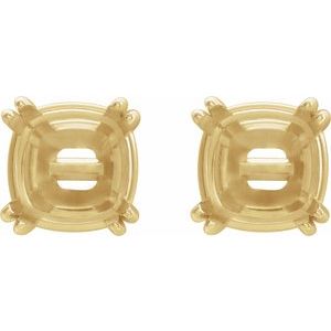 14K Yellow Gold 4x4 mm Cushion 4-Prong Double-Claw Earring Mounting – image 2