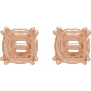 14K Rose Gold 4.5x4.5 mm Cushion 4-Prong Double-Claw Earring Mounting – image 2