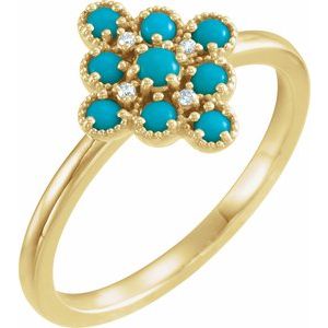 14K Yellow Gold Natural Turquoise & .02 CTW Natural Diamond Ring