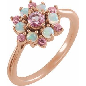 14K Rose Gold Natural Pink Tourmaline & Natural Ethiopian Opal Ring