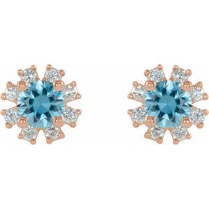 14K Rose Gold Natural Blue Zircon & 1/2 CTW Natural Diamond Earrings – image 2