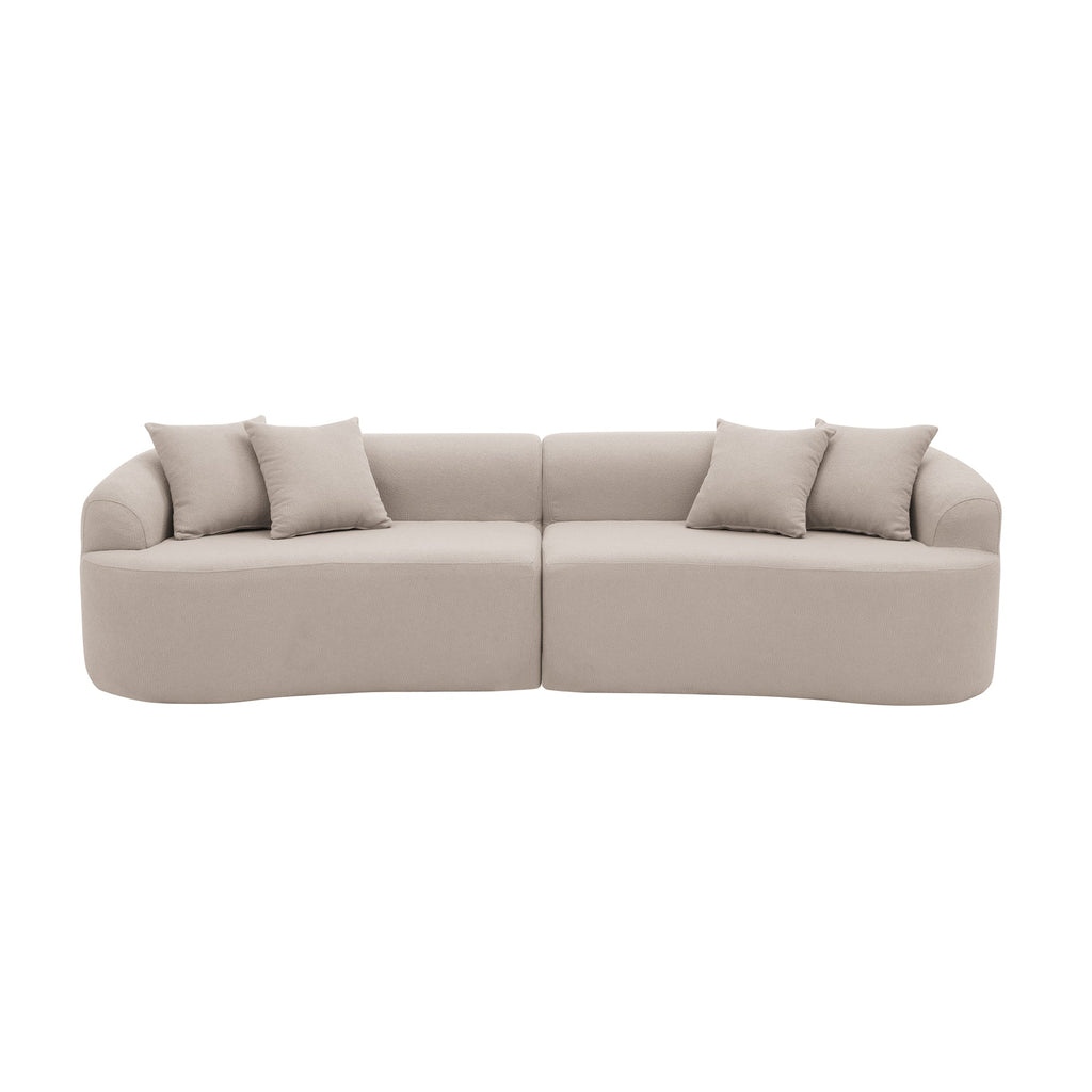 Curved Modular Sectional Sofa in Lamb's Wool Fabric, Modern Minimalist Style, Compressed (No Assembly Required), Comfy for Living Room & Bedroom - Brown