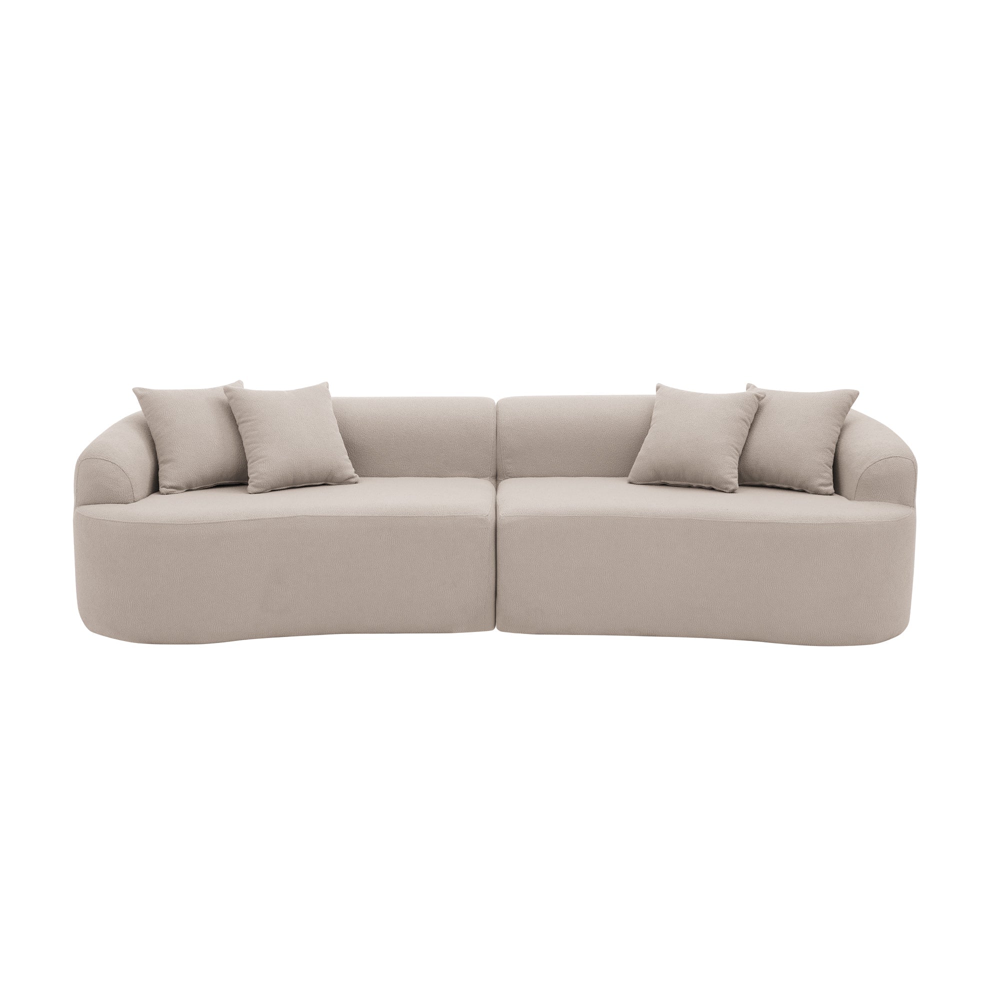 Curved Modular Sectional Sofa in Lamb's Wool Fabric, Modern Minimalist Style, Compressed (No Assembly Required), Comfy for Living Room & Bedroom - Brown