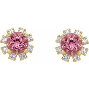 14K Yellow Gold Natural Pink Tourmaline & .06 CTW Natural Diamond Earrings – image 2