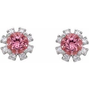 Sterling Silver Natural Pink Tourmaline & 1/2 CTW Natural Diamond Earrings – image 2