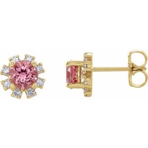 14K Yellow Gold Natural Pink Tourmaline & .06 CTW Natural Diamond Earrings