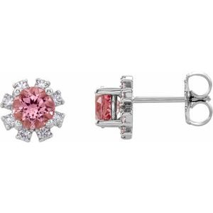 14K White Gold Natural Pink Tourmaline & 1/2 CTW Natural Diamond Earrings