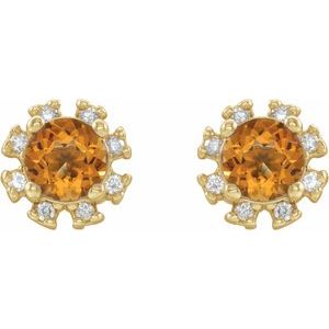 14K Yellow Gold Natural Citrine & 1/2 CTW Natural Diamond Earrings – image 2