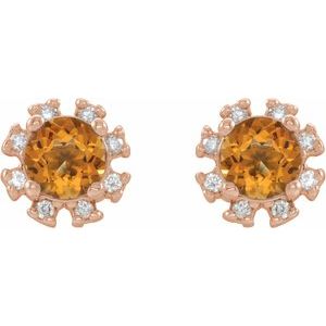 14K Rose Gold Natural Citrine & 1/2 CTW Natural Diamond Earrings – image 2